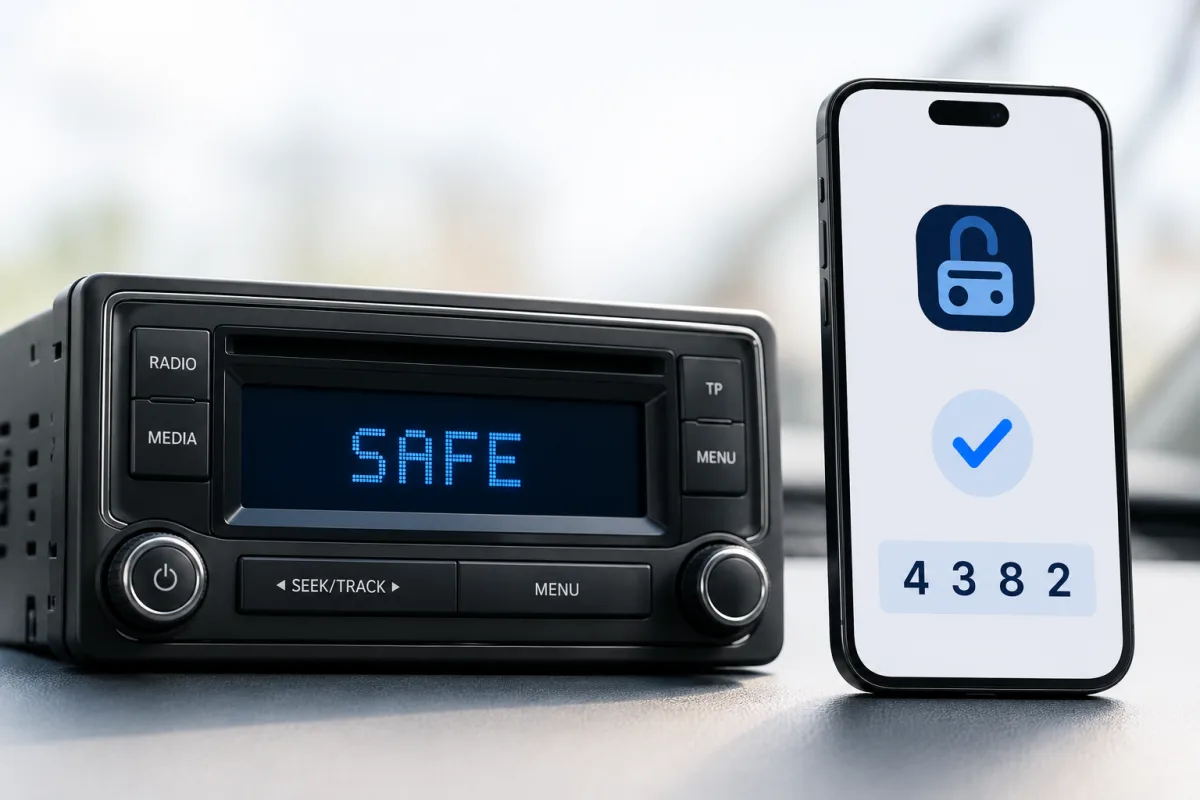 Autoradio con il codice di sblocco su uno smartphone